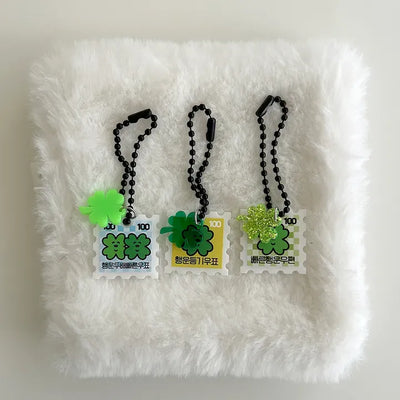 Stamp Keyring Four-Leaf Clover Keyholder Lucky Phone Strap Couple
