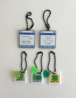 Stamp Keyring Four-Leaf Clover Keyholder Lucky Phone Strap Couple