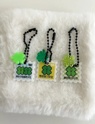 Stamp Keyring Four-Leaf Clover Keyholder Lucky Phone Strap Couple