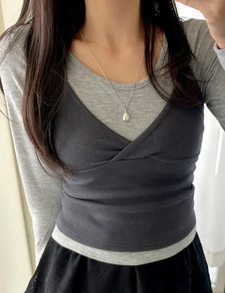T-shirt Bustier Sleeveless Set Layered Long Sleeve