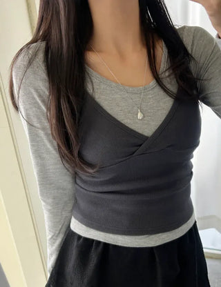 T-shirt Bustier Sleeveless Set Layered Long Sleeve