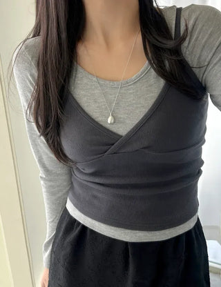 T-shirt Bustier Sleeveless Set Layered Long Sleeve