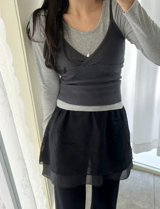 T-shirt Bustier Sleeveless Set Layered Long Sleeve