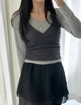T-shirt Bustier Sleeveless Set Layered Long Sleeve