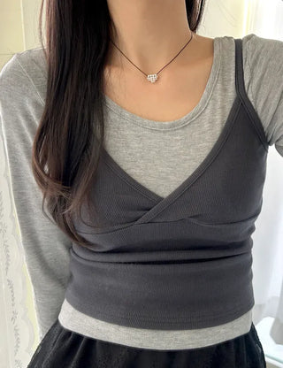 T-shirt Bustier Sleeveless Set Layered Long Sleeve