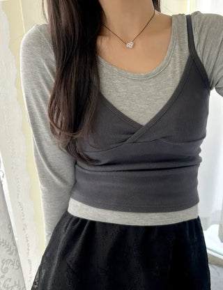 T-shirt Bustier Sleeveless Set Layered Long Sleeve