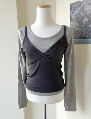T-shirt Bustier Sleeveless Set Layered Long Sleeve
