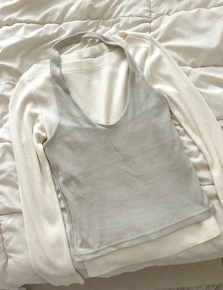 Halter sleeveless t-shirt ribbed layered bustier