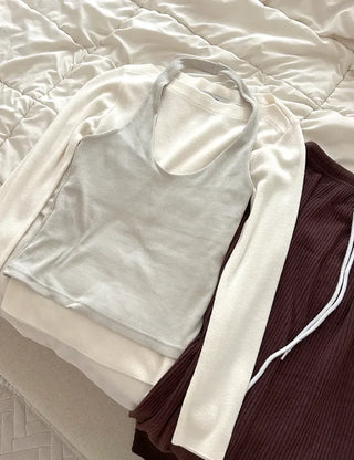 Halter sleeveless t-shirt ribbed layered bustier