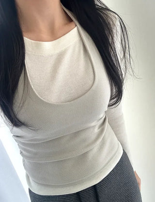 Halter sleeveless t-shirt ribbed layered bustier