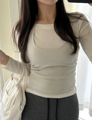 Halter sleeveless t-shirt ribbed layered bustier