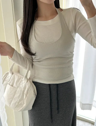 Halter sleeveless t-shirt ribbed layered bustier