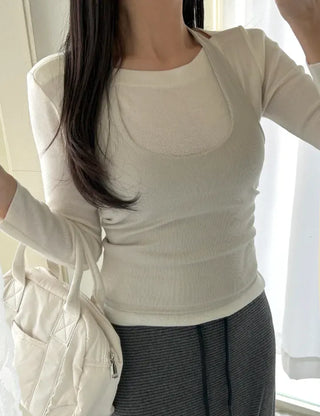 Halter sleeveless t-shirt ribbed layered bustier