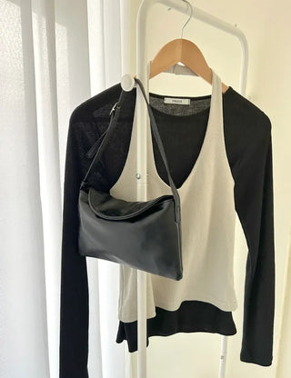 Halter sleeveless t-shirt ribbed layered bustier