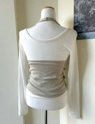Halter sleeveless t-shirt ribbed layered bustier