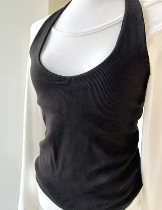 Halter sleeveless t-shirt ribbed layered bustier