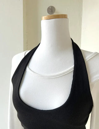 Halter sleeveless t-shirt ribbed layered bustier