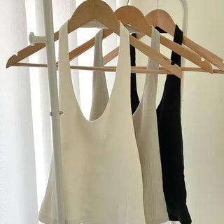 Halter sleeveless t-shirt ribbed layered bustier