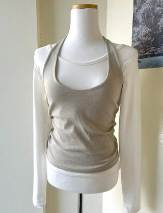 Halter sleeveless t-shirt ribbed layered bustier