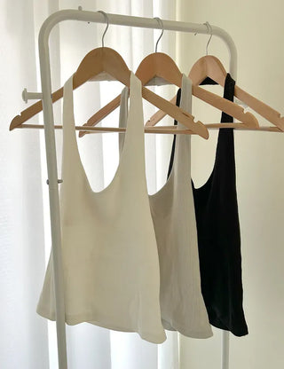 Halter sleeveless t-shirt ribbed layered bustier
