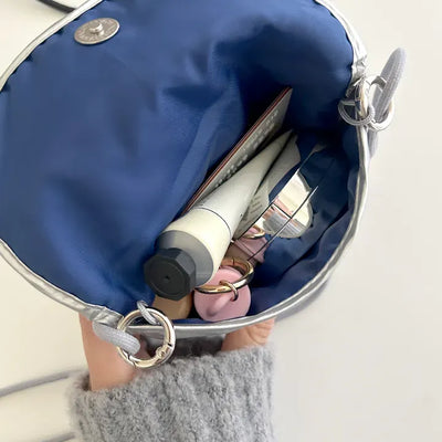 Metallic Card Wallet Round Pouch Silver Mini