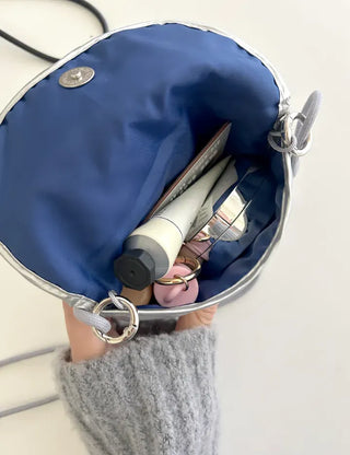 Metallic Card Wallet Round Pouch Silver Mini