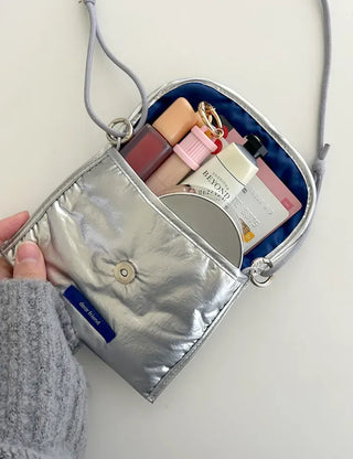 Metallic Card Wallet Round Pouch Silver Mini