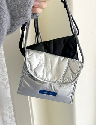 Metallic Card Wallet Round Pouch Silver Mini