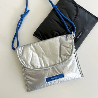 Metallic Card Wallet Round Pouch Silver Mini