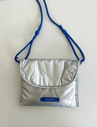 Metallic Card Wallet Round Pouch Silver Mini