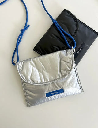 Metallic Card Wallet Round Pouch Silver Mini