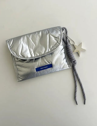 Metallic Card Wallet Round Pouch Silver Mini