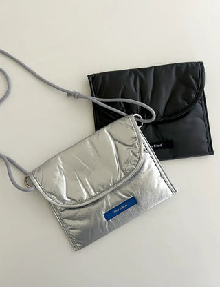 Metallic Card Wallet Round Pouch Silver Mini