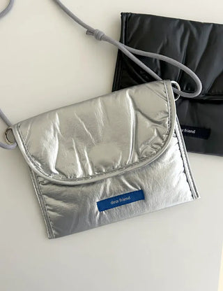 Metallic Card Wallet Round Pouch Silver Mini