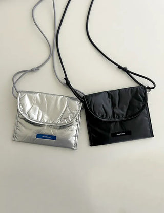 Metallic Card Wallet Round Pouch Silver Mini