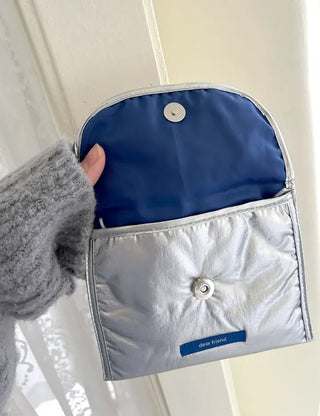 Metallic Card Wallet Round Pouch Silver Mini