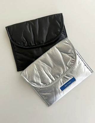 Metallic Card Wallet Round Pouch Silver Mini