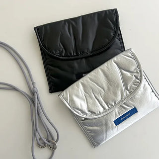 Metallic Card Wallet Round Pouch Silver Mini