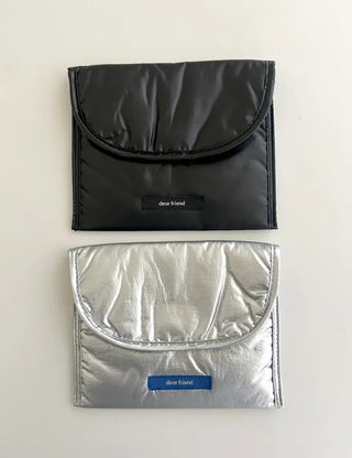 Metallic Card Wallet Round Pouch Silver Mini