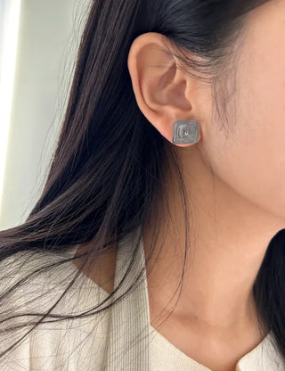Pair Earring Set Stone Marble Pearl Titanium Mini Earrings