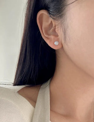 Pair Earring Set Stone Marble Pearl Titanium Mini Earrings
