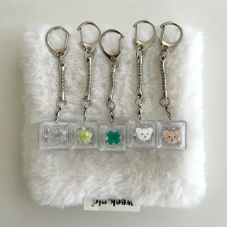 Cute parts keycap keyring teddy bear four-leaf clover keyholder keyboard