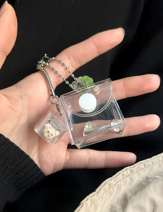 Cute parts keycap keyring teddy bear four-leaf clover keyholder keyboard