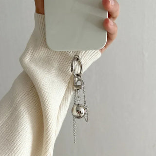 Big Silver Ball Keyring Tag Holder Set