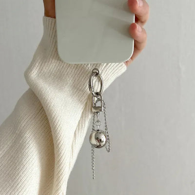 Big Silver Ball Keyring Tag Holder Set