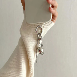 Big Silver Ball Keyring Tag Holder Set