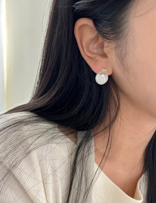 Pair Set Flower Earrings Bell Pearl Titanium Mini