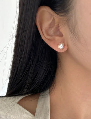 Pair Set Flower Earrings Bell Pearl Titanium Mini