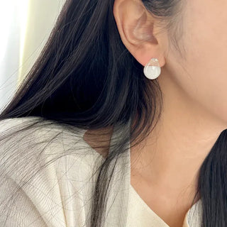 Pair Set Flower Earrings Bell Pearl Titanium Mini