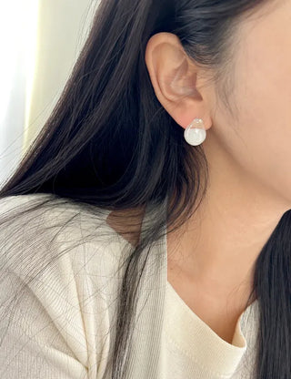 Pair Set Flower Earrings Bell Pearl Titanium Mini